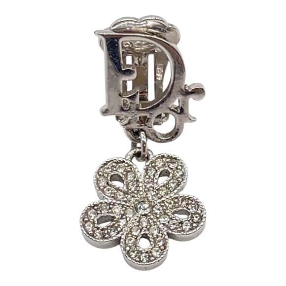 Christian Dior Flora Rhinestone x Metal Silver Earrings W/Box/Dustbag - Picture 6 of 14